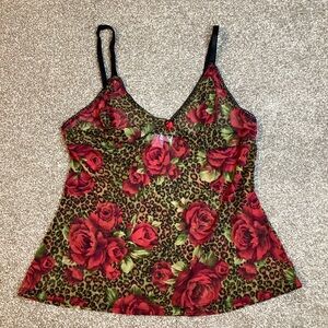 Victoria's Secret Y2K Red Floral Rose  Leopard Cami Coquette Whimsigoth